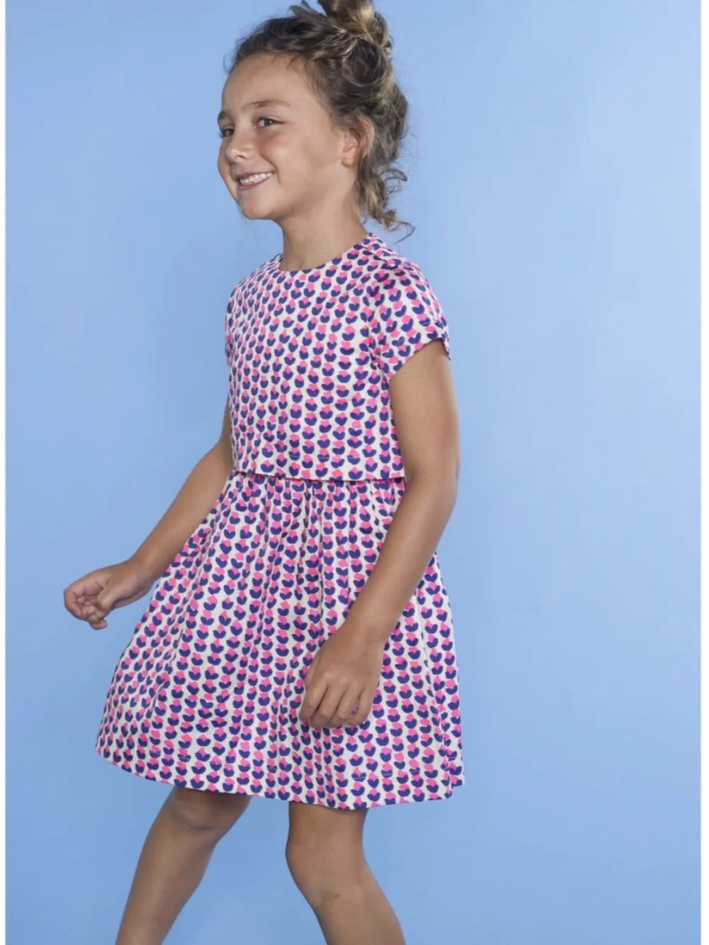J Crew Crewcuts Pink & Blue Heart Print Casual Dress Size 8